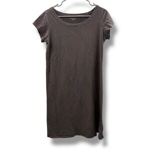 Eileen Fisher Shift Dress Womens Medium Gray Organic Cotton Short Sleeve D0687M
